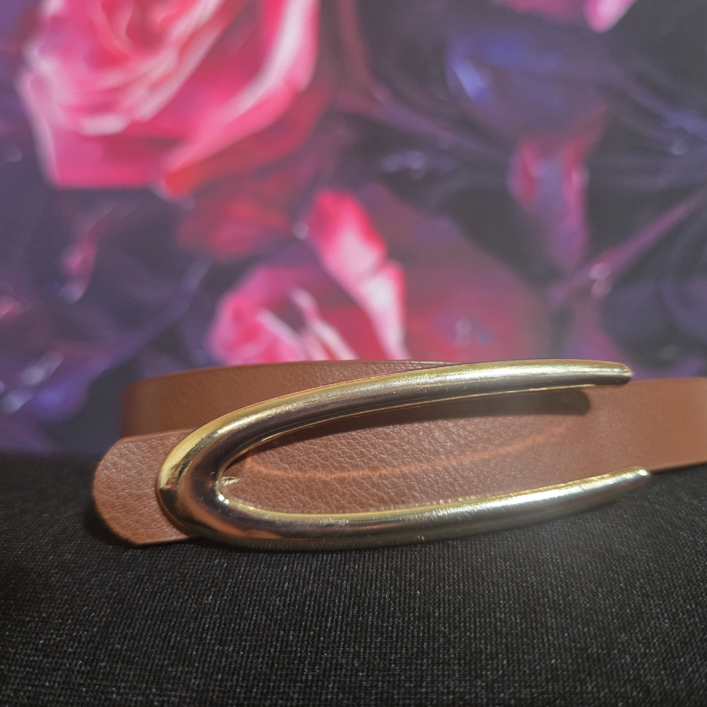 Elegant Brown Belt with Gold Buckle